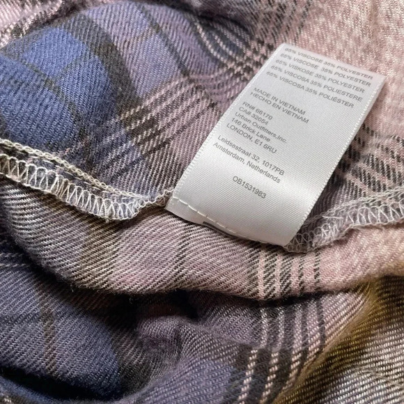 BDG Urban Outfitters Cropped Flannel Size XS Collared Oversized Brown/Navy Plaid - Picture 10 of 10